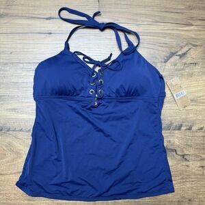 NWT Cremieux Womens Medium Laced Up Grommet Tankini Swim Top Navy Summer Beach
